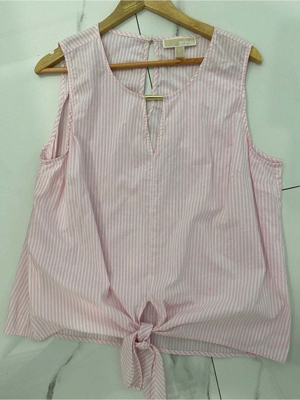 Michael Kors Pink & White Striped Sleeveless Tie-Front Camisole - Picture 4 of 5